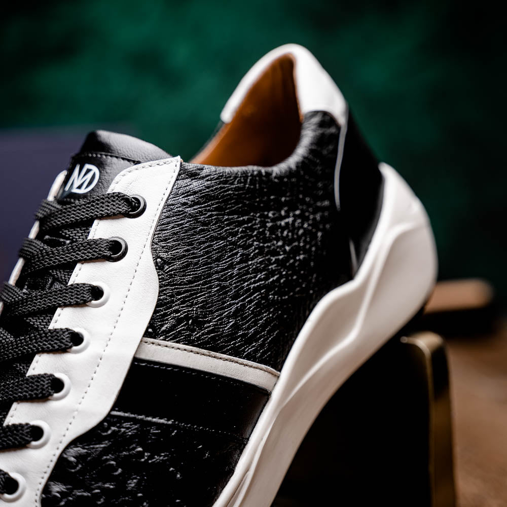Marco Di Milano Lyon II Ostrich Quill & Calfskin Sneakers Black / White