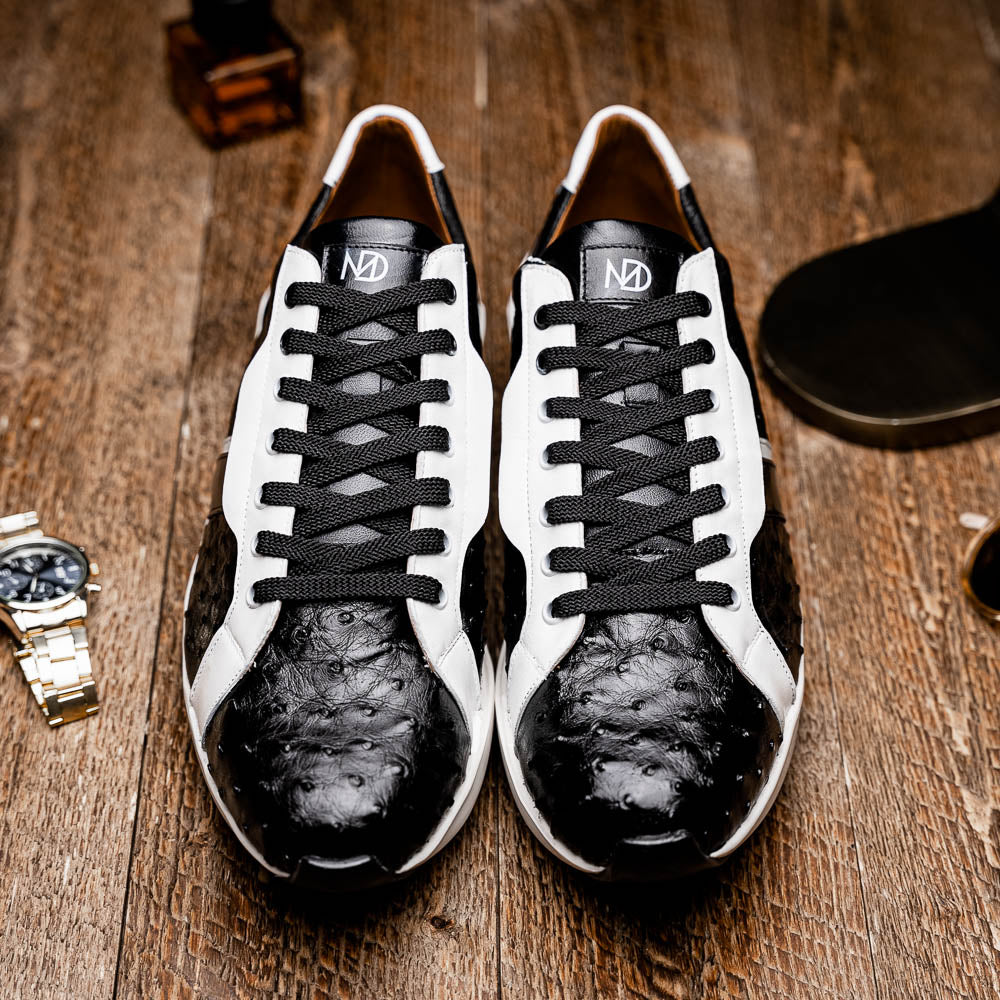Marco Di Milano Lyon II Ostrich Quill & Calfskin Sneakers Black / White