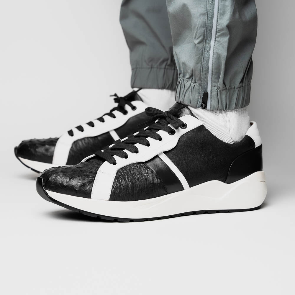 Marco Di Milano Lyon II Ostrich Quill & Calfskin Sneakers Black / White