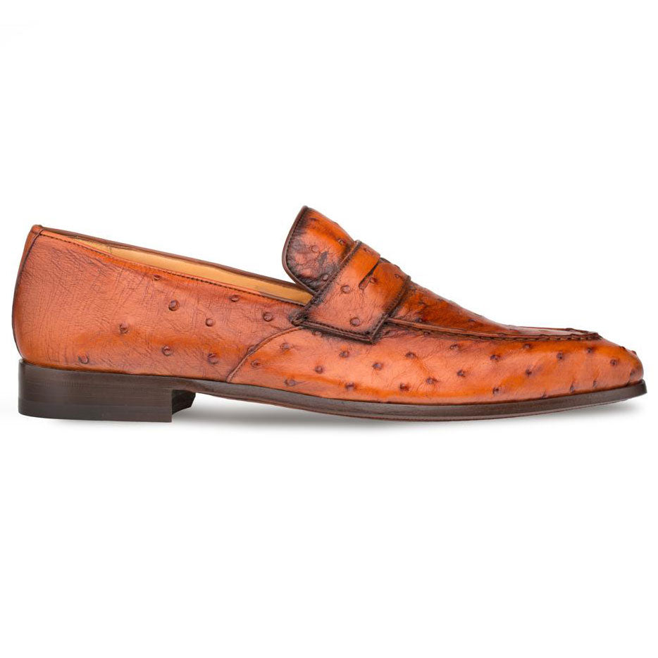 Mezlan Lisbon Ostrich Quill Penny Loafers Brandy