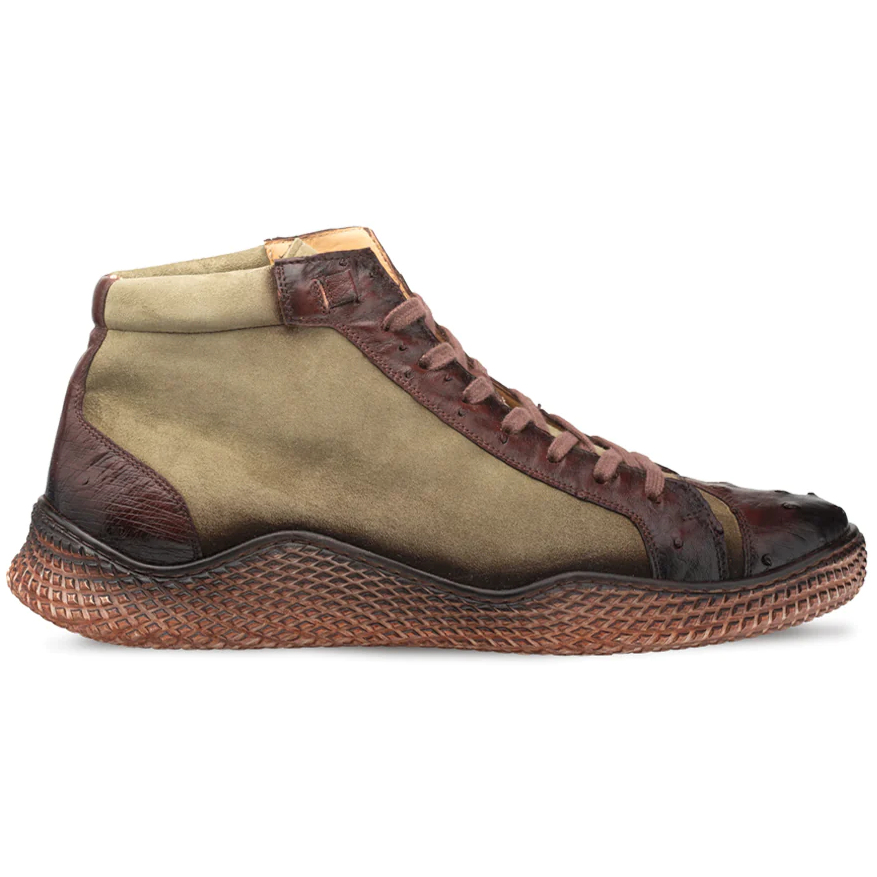 Mezlan Militare Ostrich / Suede Hi-Top Sneaker Brown / Green (4987-S)