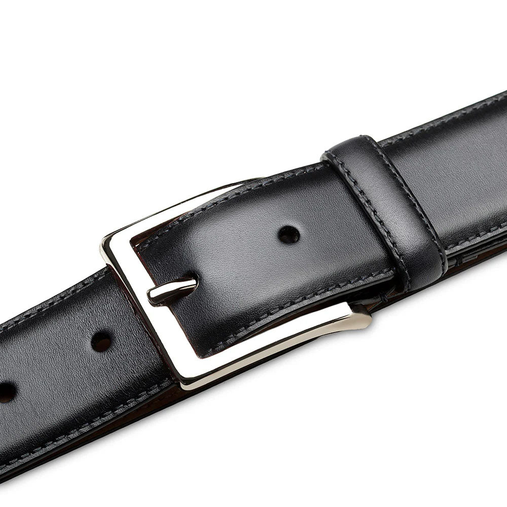 Mezlan Classic Calfskin Patina Belt Black