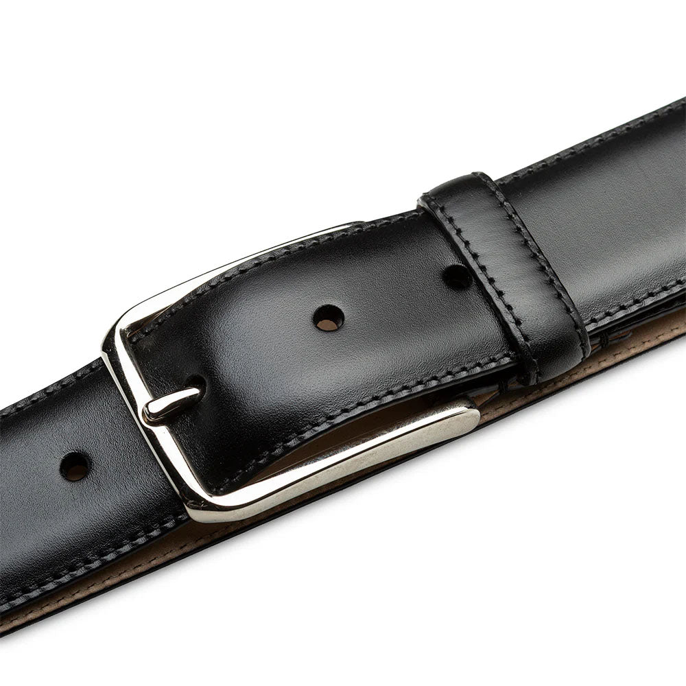 Mezlan Center-Piped Calfskin Belt Black