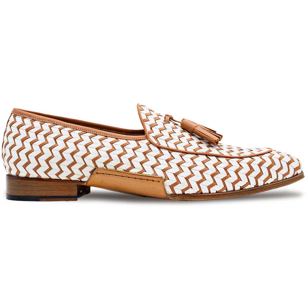 Mezlan Sants Woven Two-Tone Tassel Loafer Bone / Camel  display picture 1