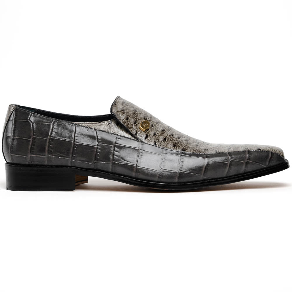 Maseratti Moda 3008 Embossed Crocodile & Ostrich Loafers Gray