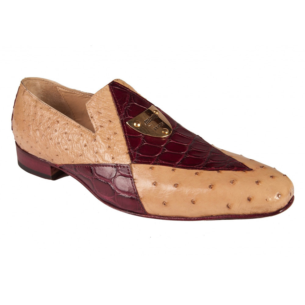 Mauri Burgundy Leather Slip-On Sneakers with Gold Emblem Mauri Hornback Crocodile Skin Red Sneakers BEATS for Men main image 4