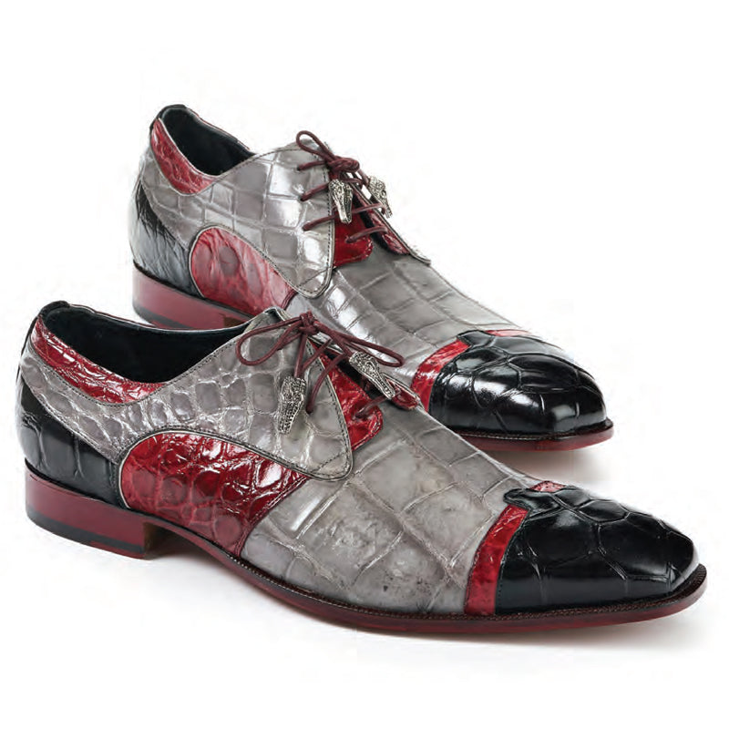Mauri 4921 Stephen Alligator Dress Shoes Black / Grey / Red (Special Order)