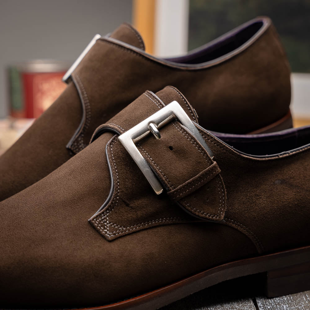 Zelli Hebilla Italian Suede Monk Strap Dark Brown (56-110-DBR)