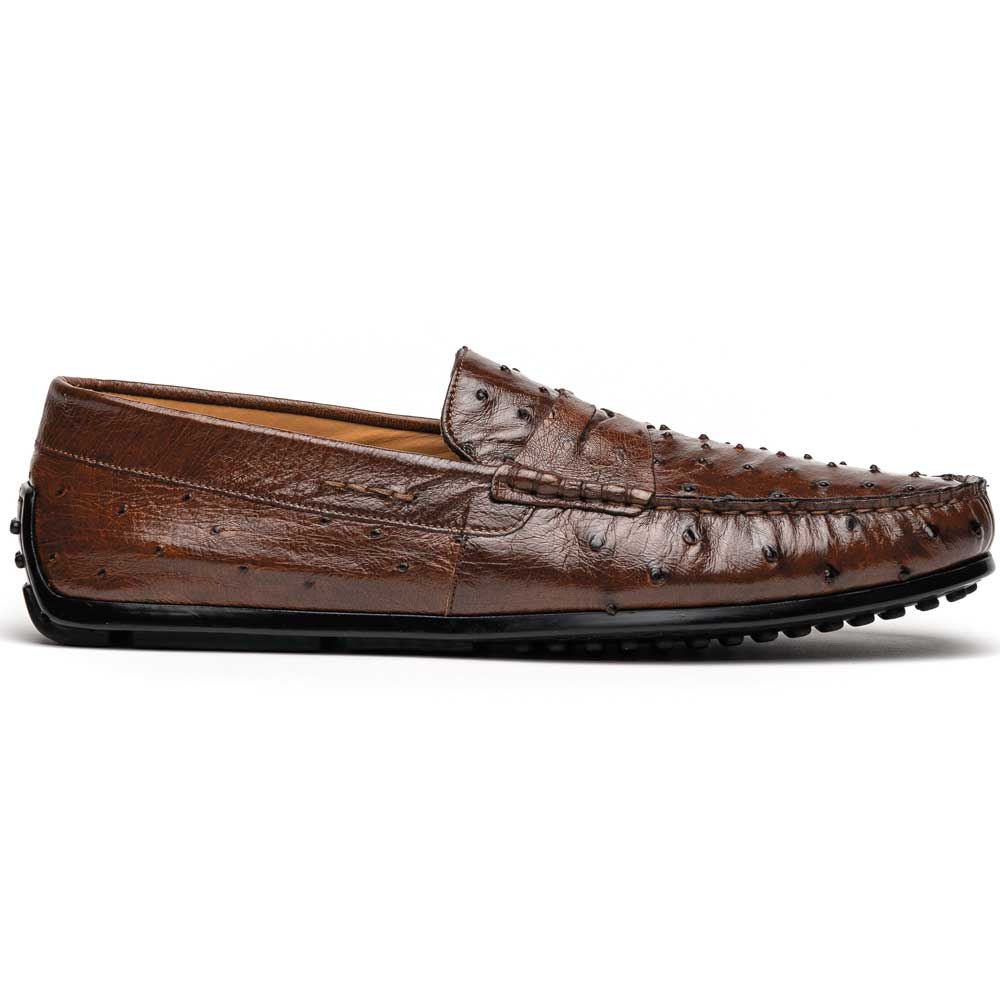 Zelli Monza Ostrich Quill Driving Loafers Brown | MensDesignerShoe.com