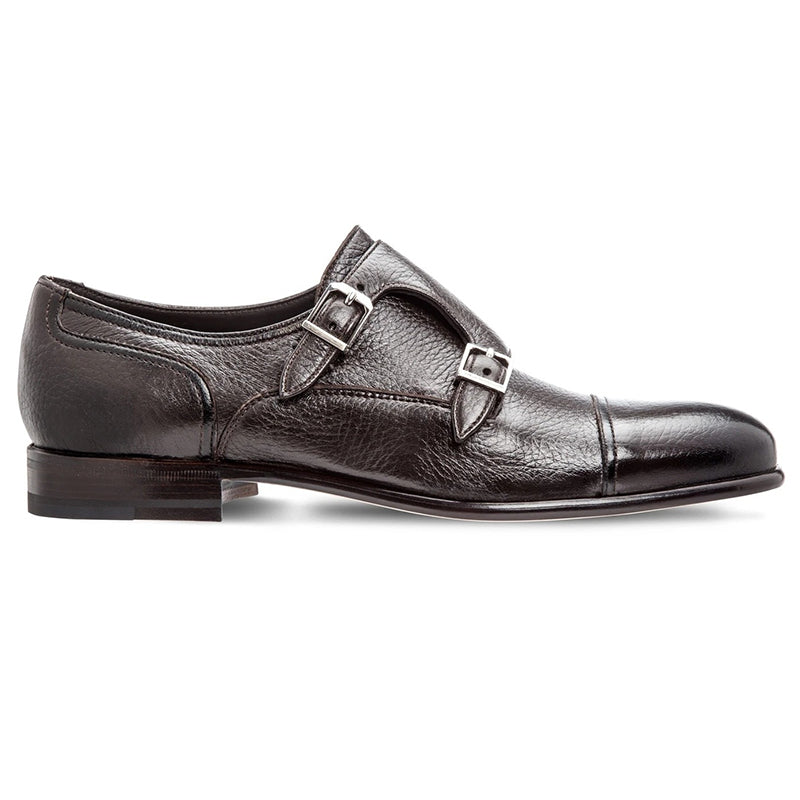 Moreschi Eze Deerskin Monk Strap Shoes Dark Brown