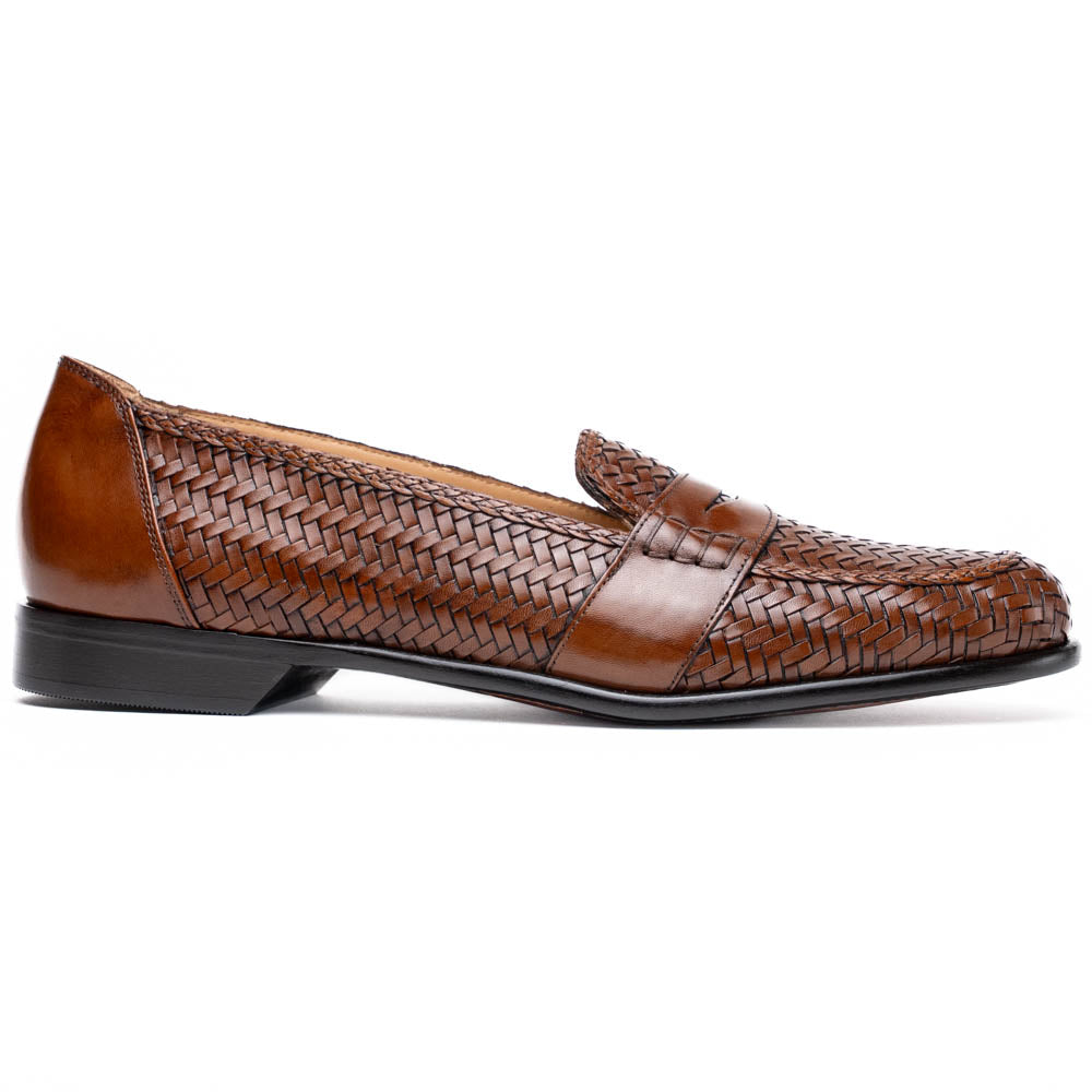 Zelli Nicola Woven Calfskin Penny Loafers Cognac