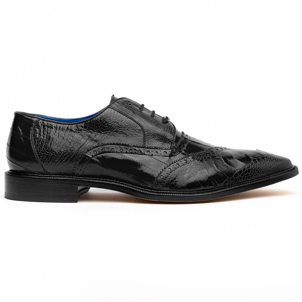 Mens Belvedere Nino Ostrich & Eel Slant Cap Toe Dress Shoe in Black