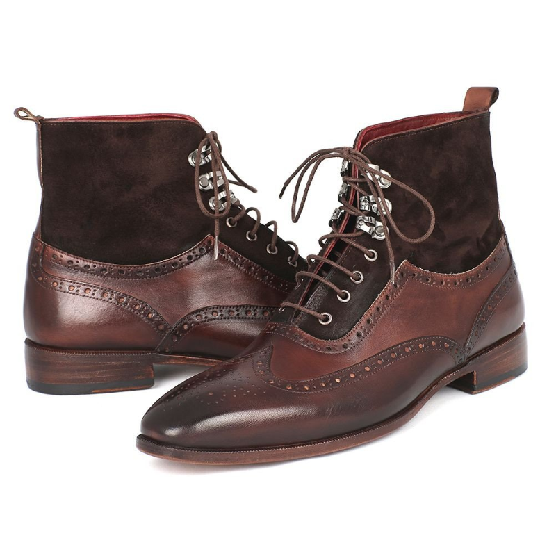 Paul Parkman Calfskin & Suede Wingtip Boots Brown