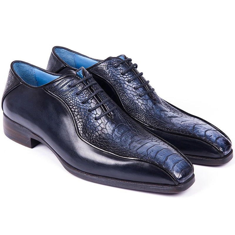 Paul Parkman Navy Genuine Ostrich Leg Bicycle Toe Oxfords (ID#94DLNVY)