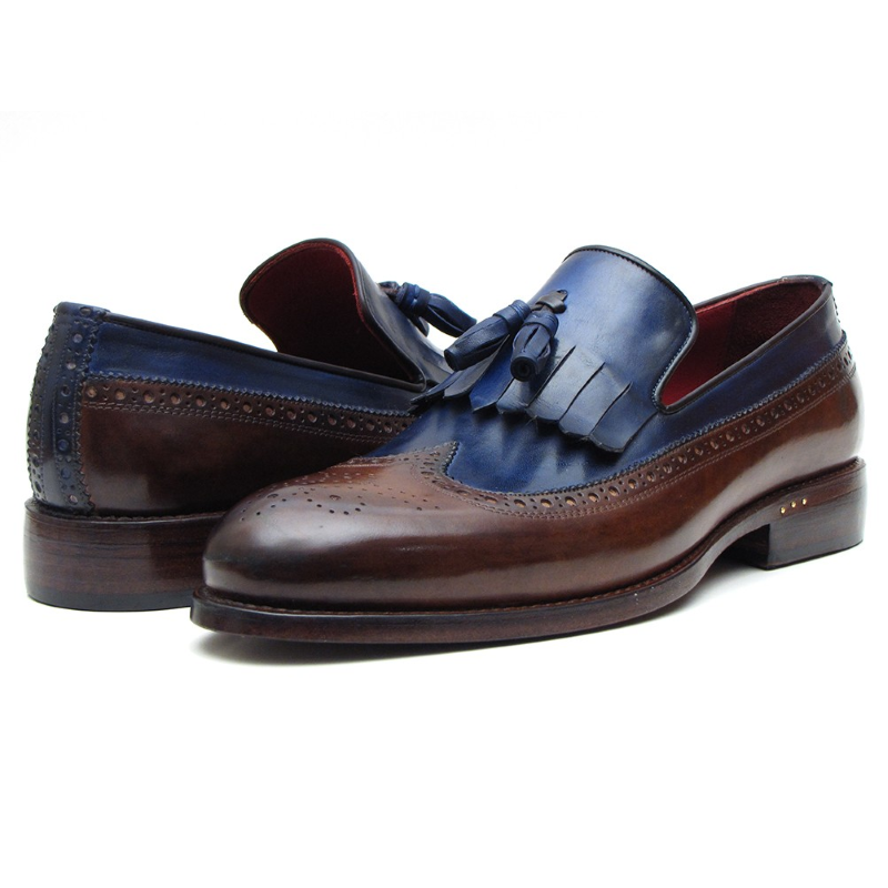 Paul Parkman Wingtip Tassel Loafers Brown/ Navy  display picture 1