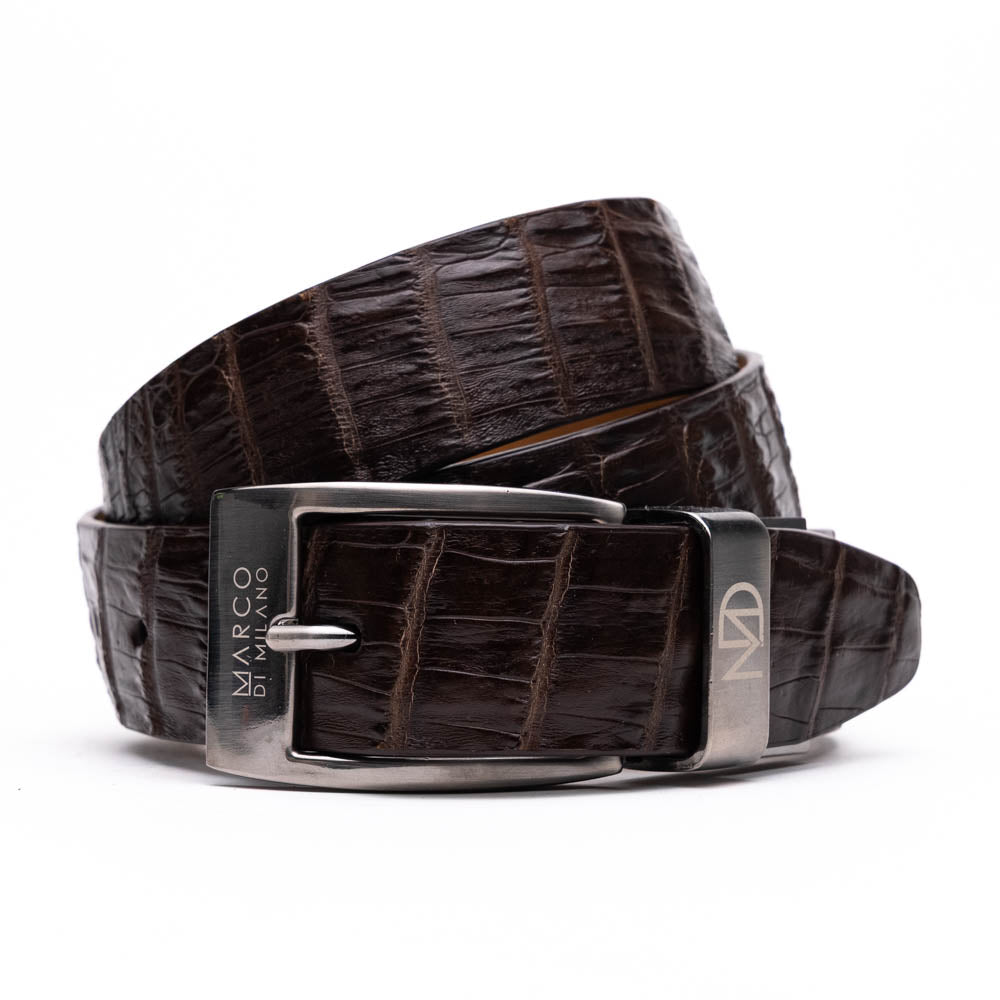 Marco Di Milano Crocodile Belt Dark Brown | MensDesignerShoe.com