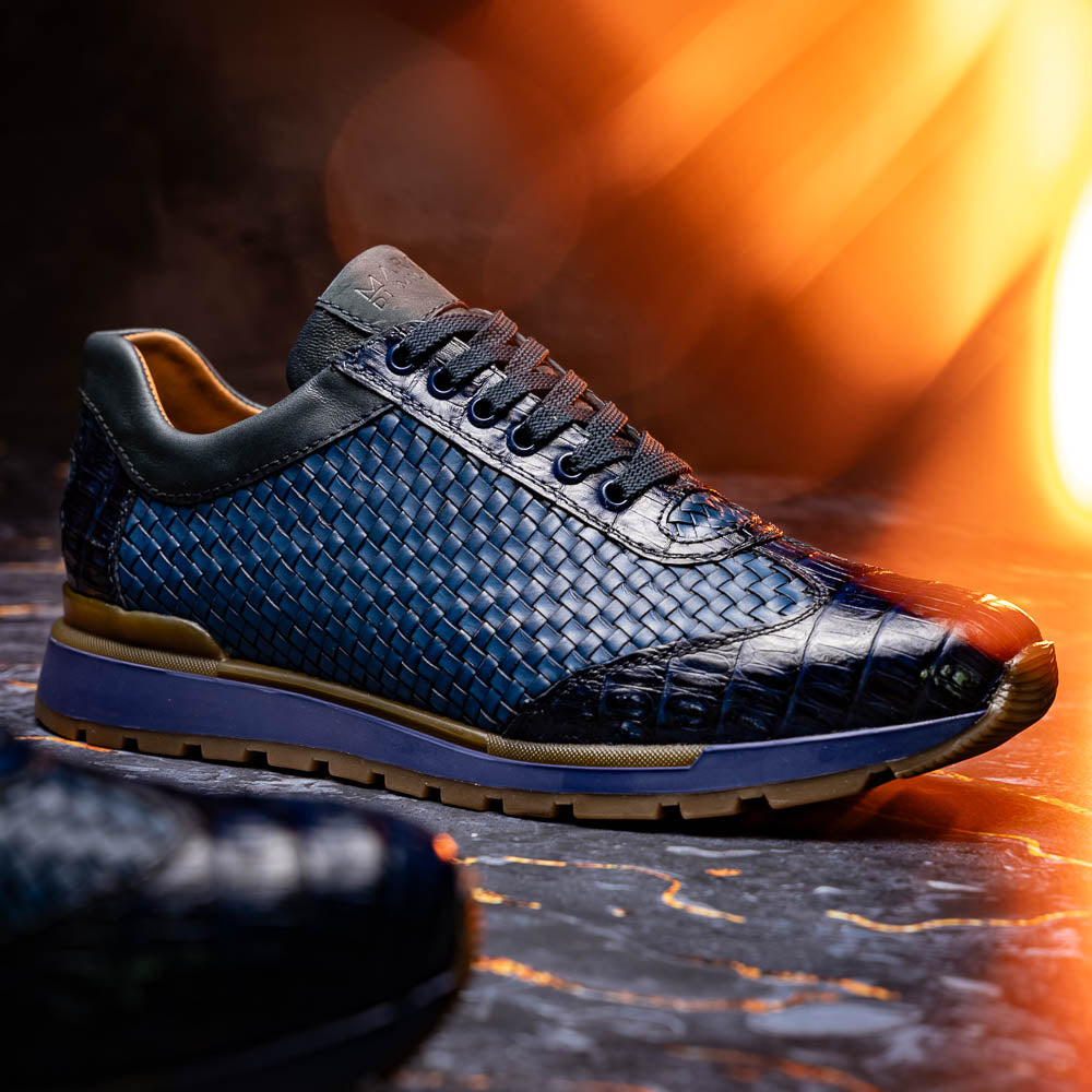 Marco Di Milano Roma Caiman Crocodile Woven Sneakers Navy