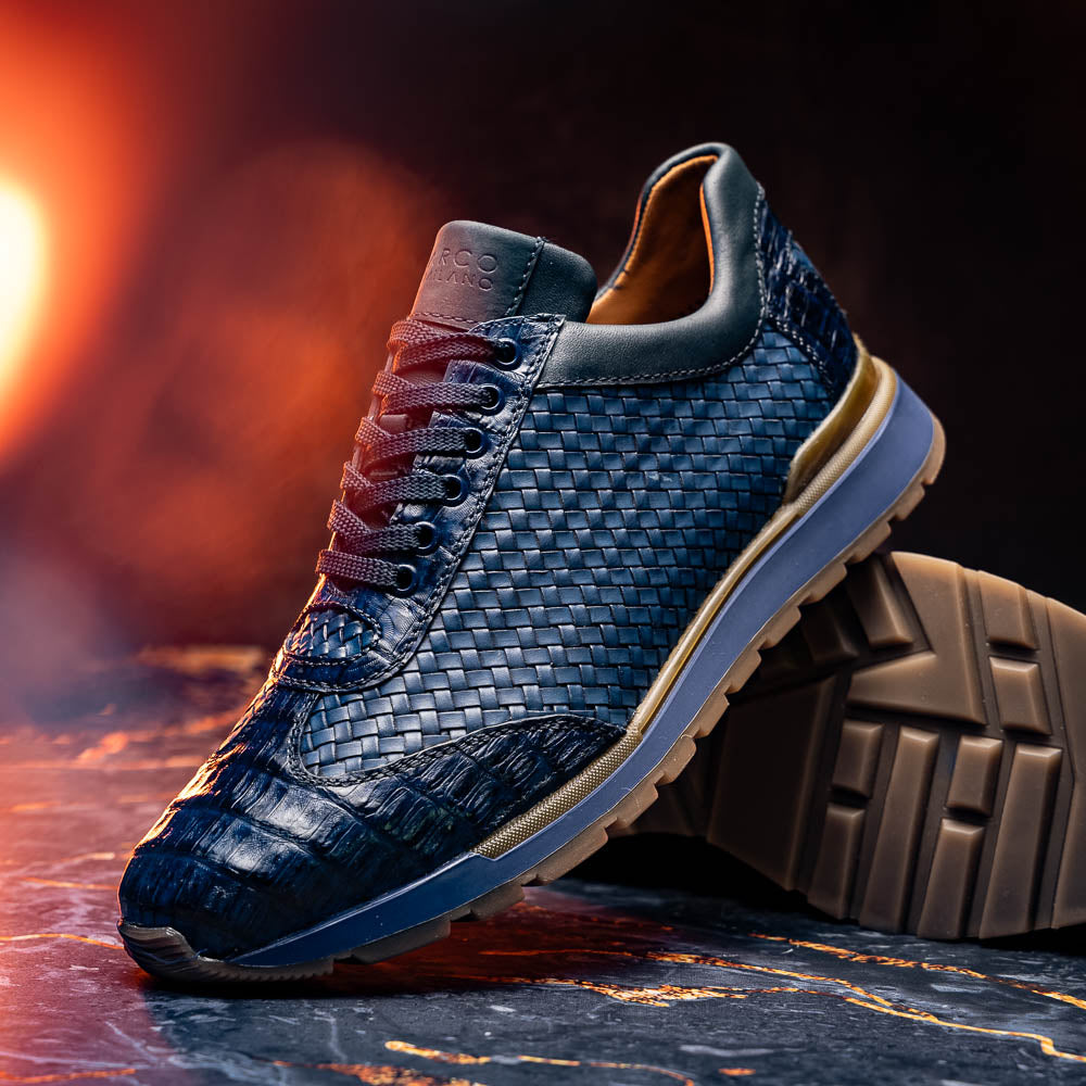 Marco Di Milano Roma Caiman Crocodile Woven Sneakers Navy