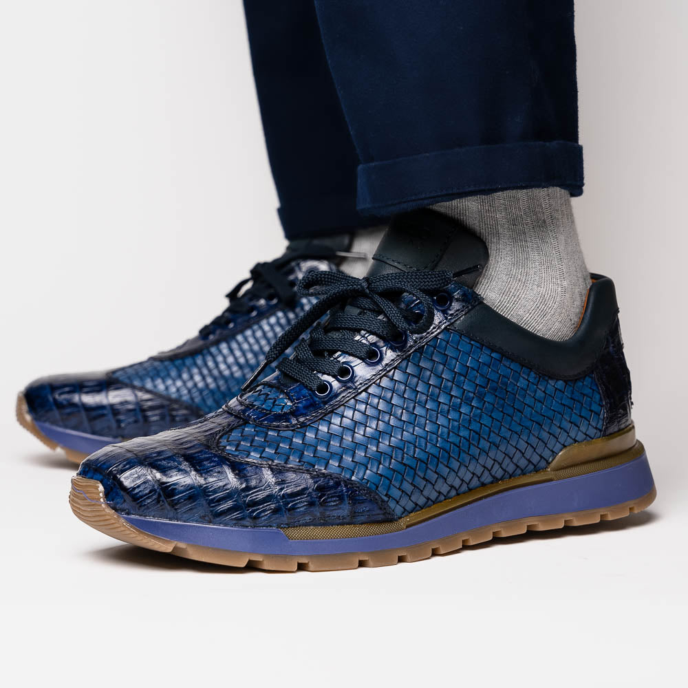 Marco Di Milano Roma Caiman Crocodile Woven Sneakers Navy