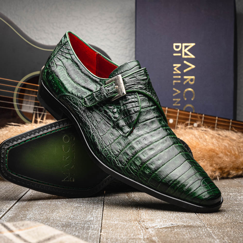 Marco Di Milano Rovigo Caiman Crocodile Monk Strap Green