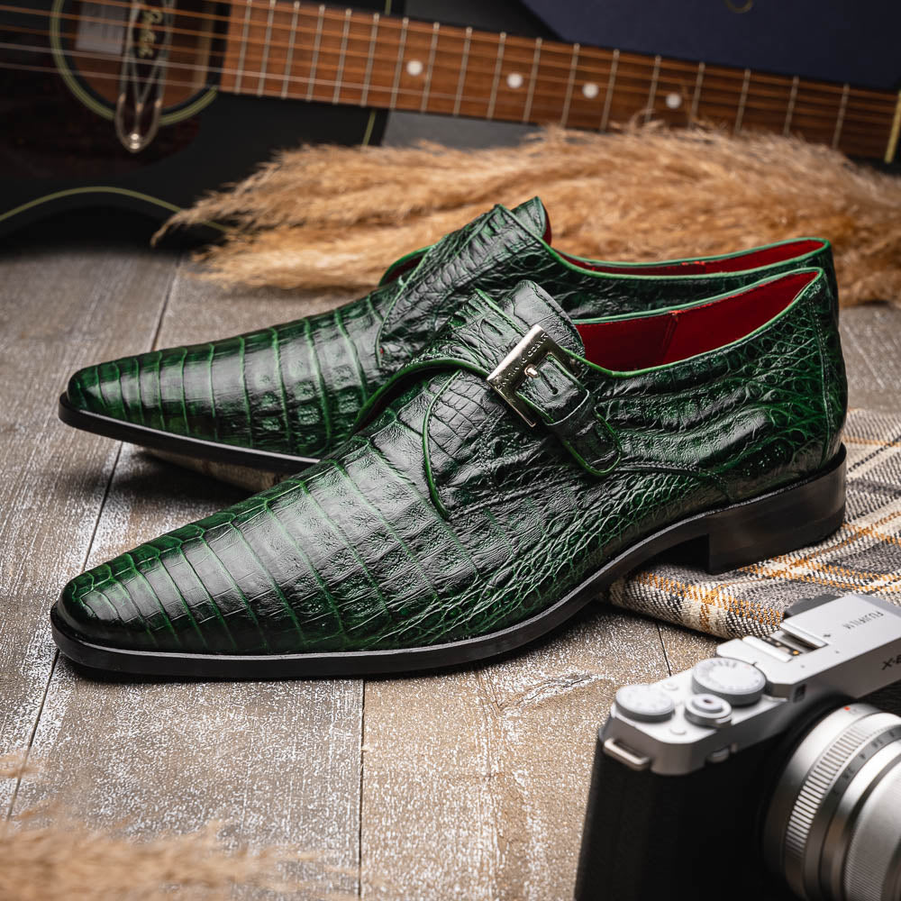 Marco Di Milano Rovigo Caiman Crocodile Monk Strap Green