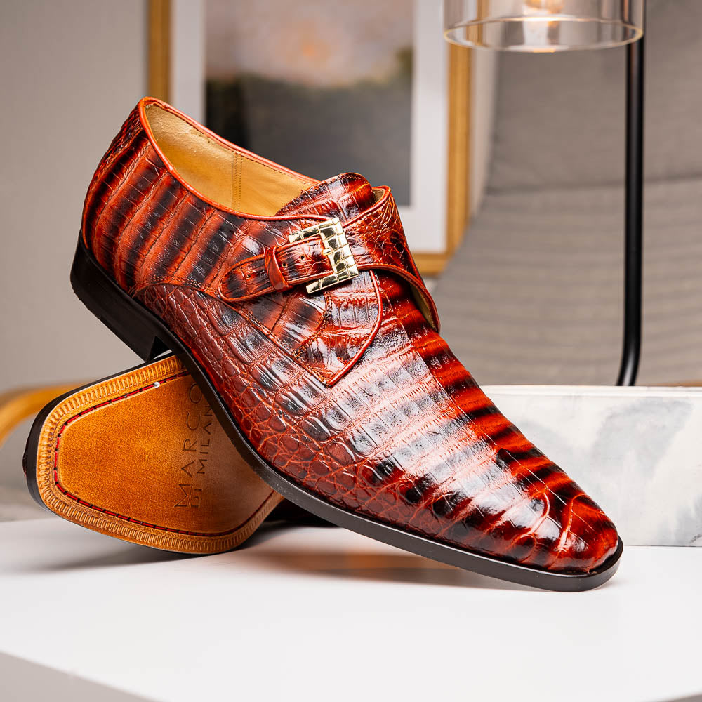 Marco Di Milano Rovigo Caiman Crocodile Monk Strap Cognac