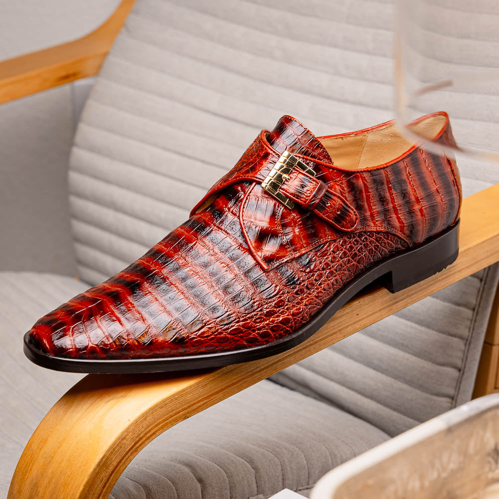 Marco Di Milano Rovigo Caiman Crocodile Monk Strap Cognac
