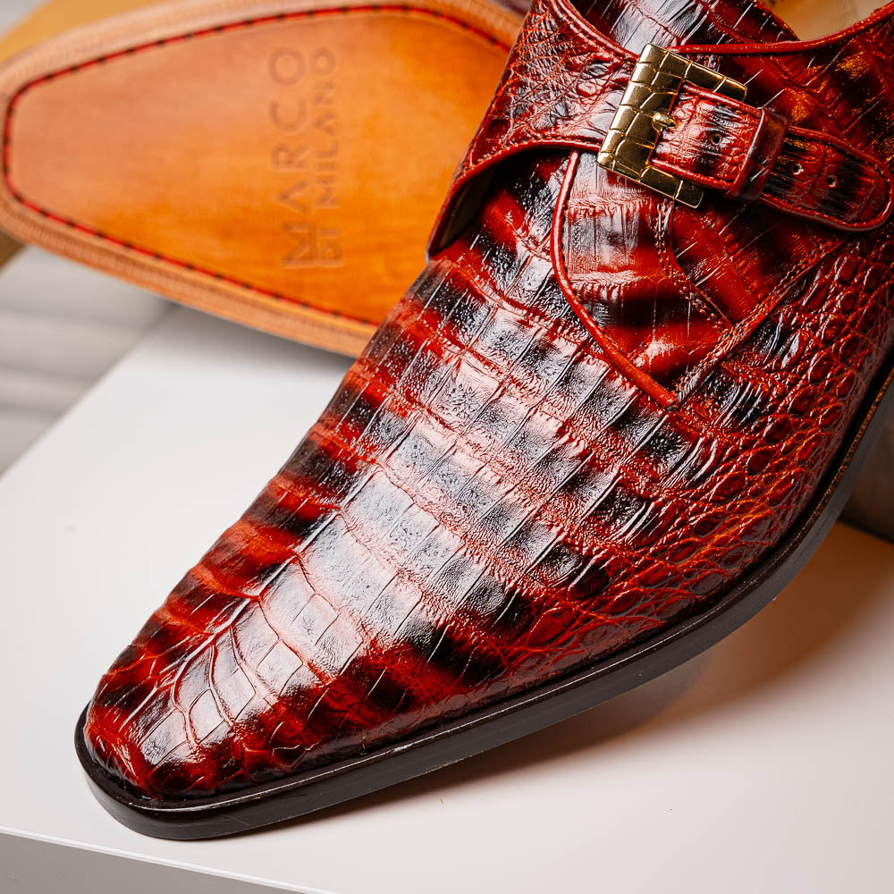 Marco Di Milano Rovigo Caiman Crocodile Monk Strap Cognac