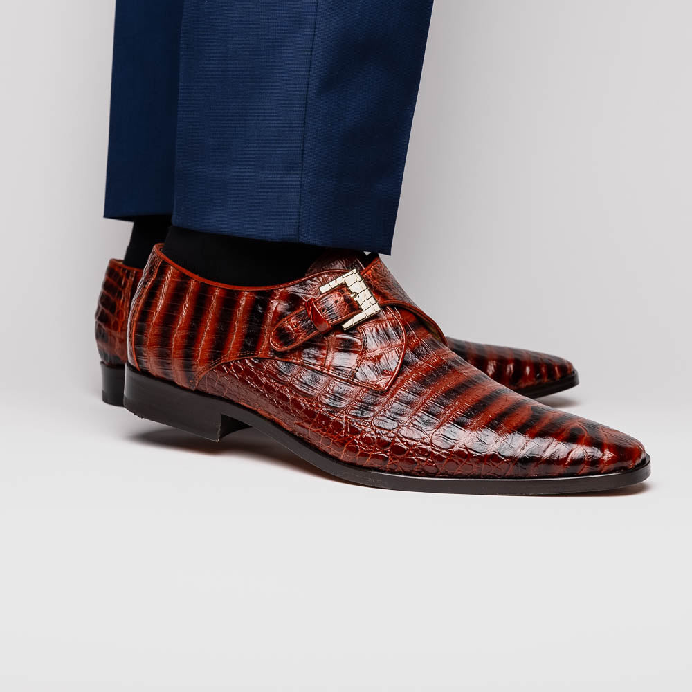 Marco Di Milano Rovigo Caiman Crocodile Monk Strap Cognac