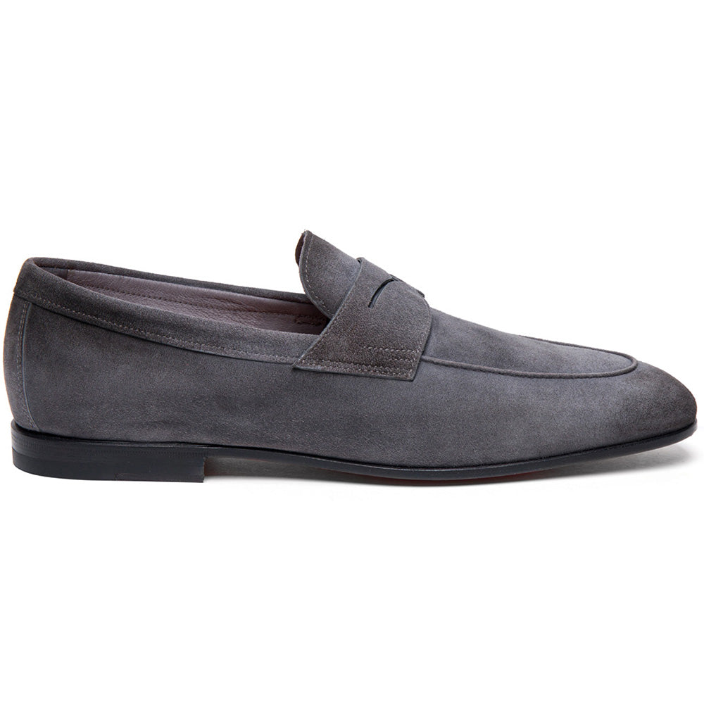 Santoni / ローファー/--/グレー/レザー Santoni CARLOS-P-EAAG62 Suede Penny Loafer Grey | MensDesignerShoe.com