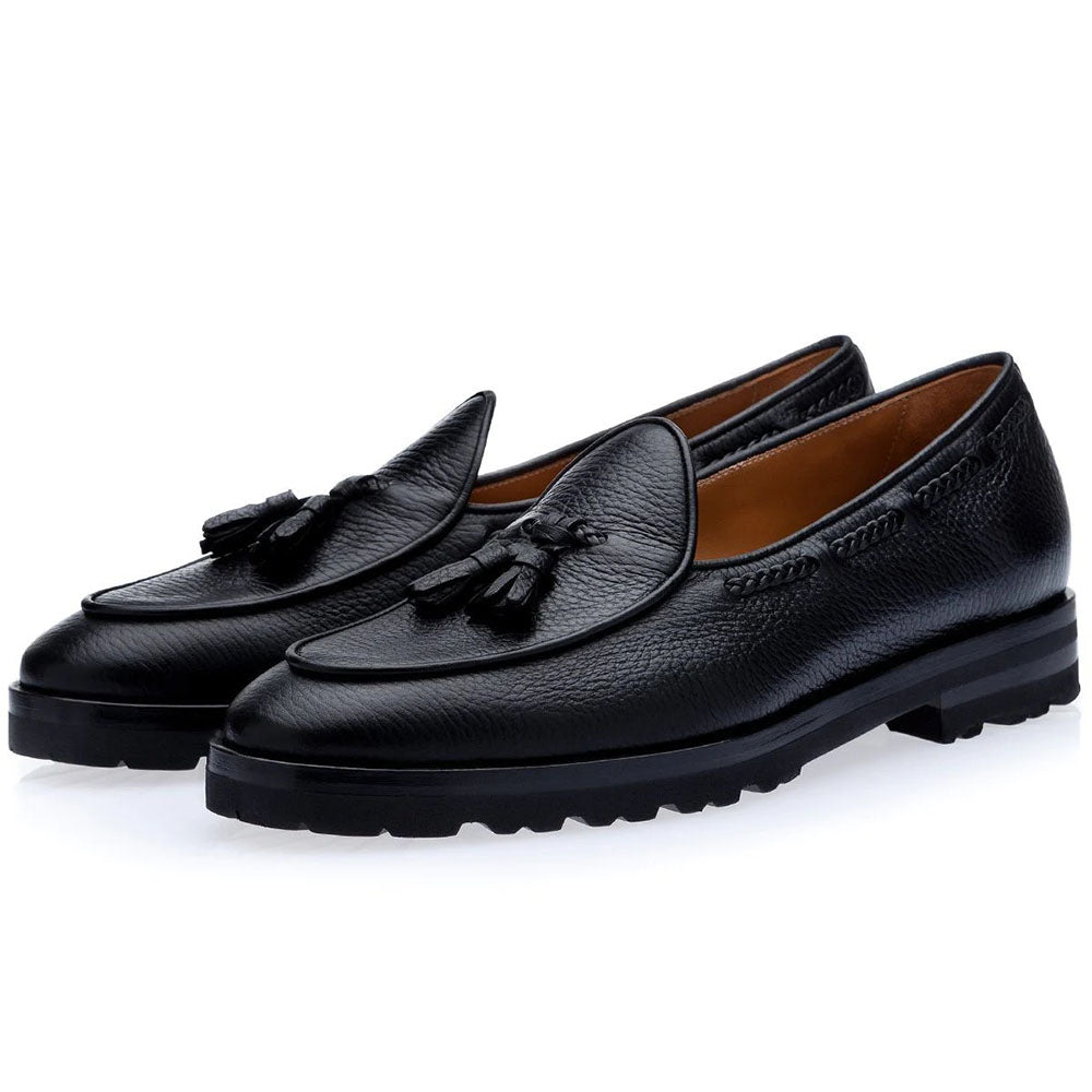 Superglamorous Tangerine 8-T Deer Belgian Loafers Black