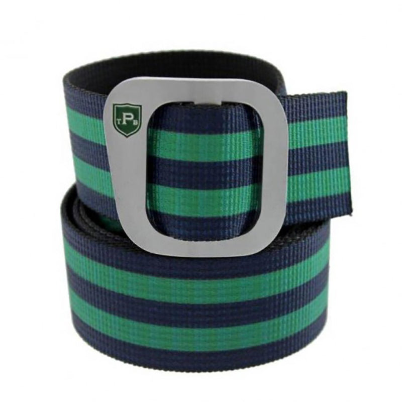 TB Phelps Brunswick Aluminum Slide Belt Green Navy Stripe