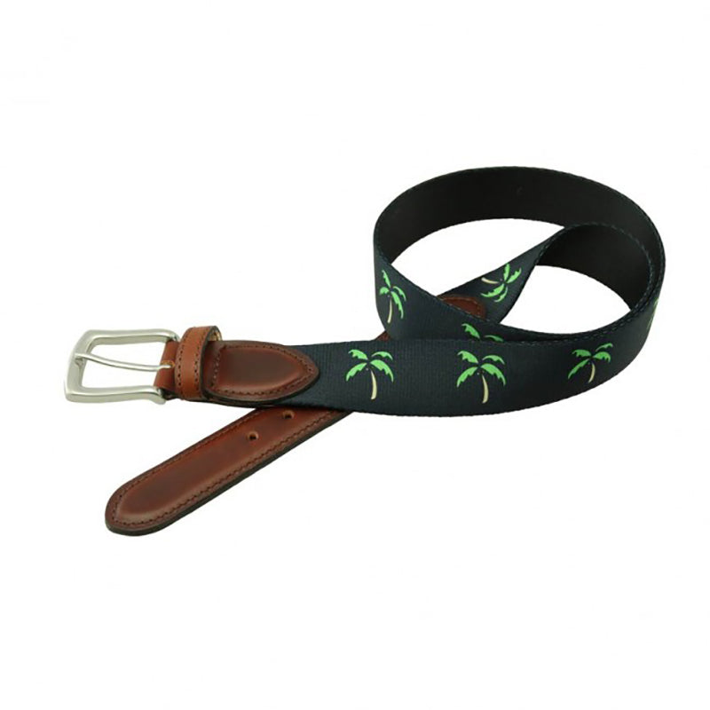TB Phelps Hampton Web Tab Belt Florida Palm Tree Navy