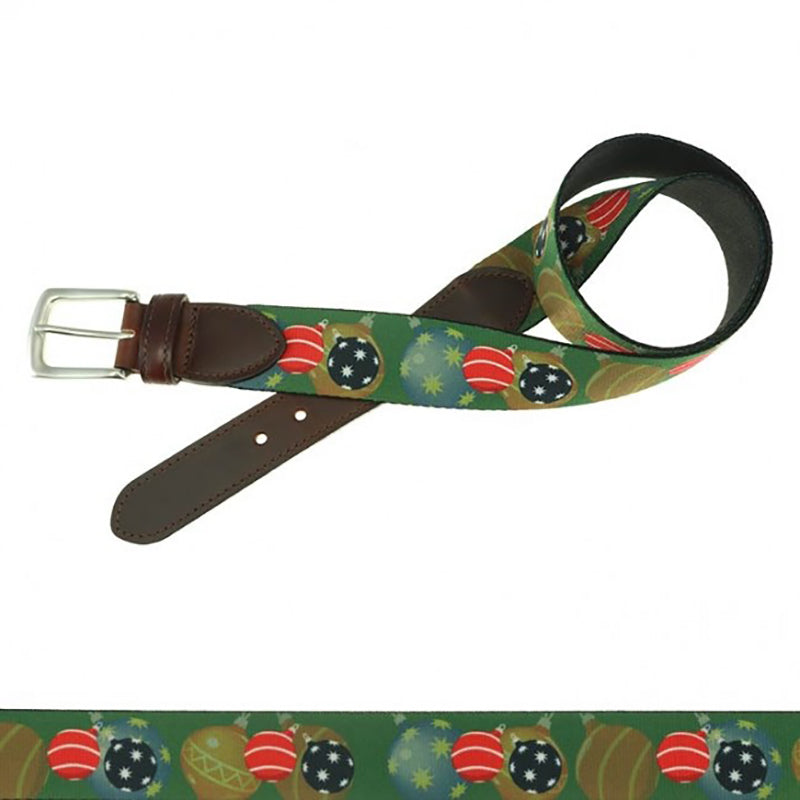 TB Phelps Holiday Pattern Hampton Leather Tab Web Belt Ornaments