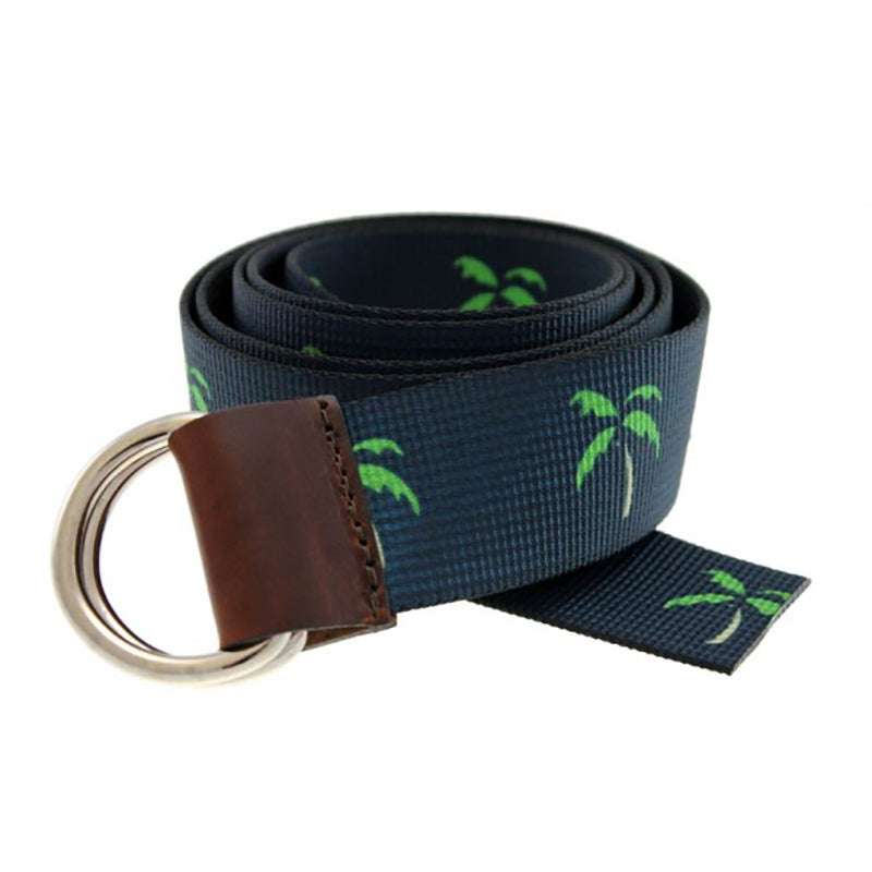 TB Phelps Largo D-Ring Web Belt Florida Palm Tree Navy