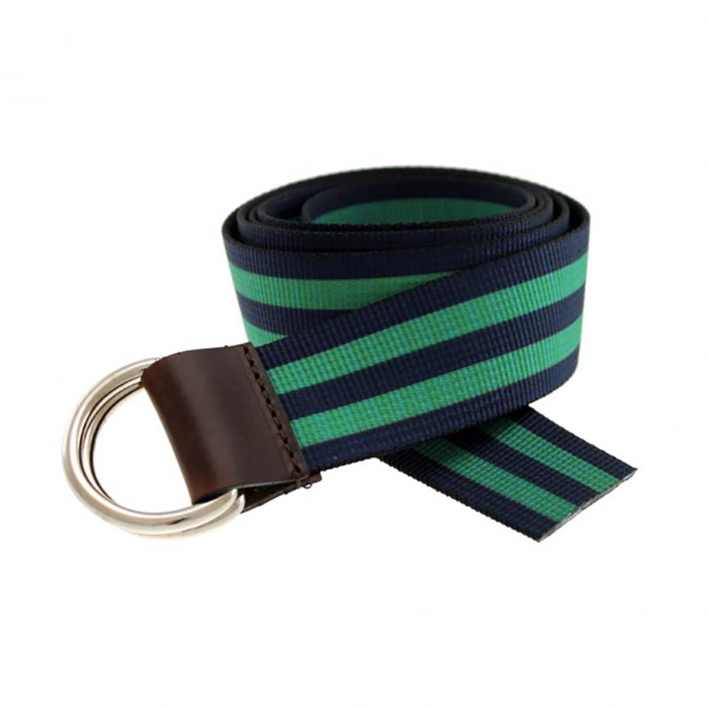 TB Phelps Largo D-Ring Web Belt Green Navy Stripe