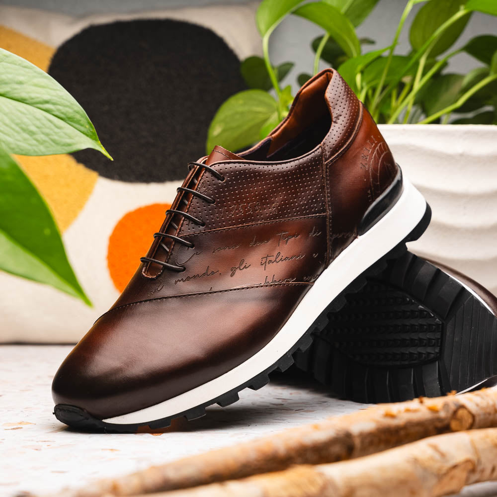 Zelli Testo Italian Calfskin Sneakers Brown (65-395-BRN)