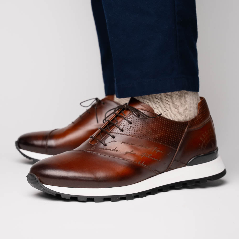 Zelli Testo Italian Calfskin Sneakers Brown (65-395-BRN)