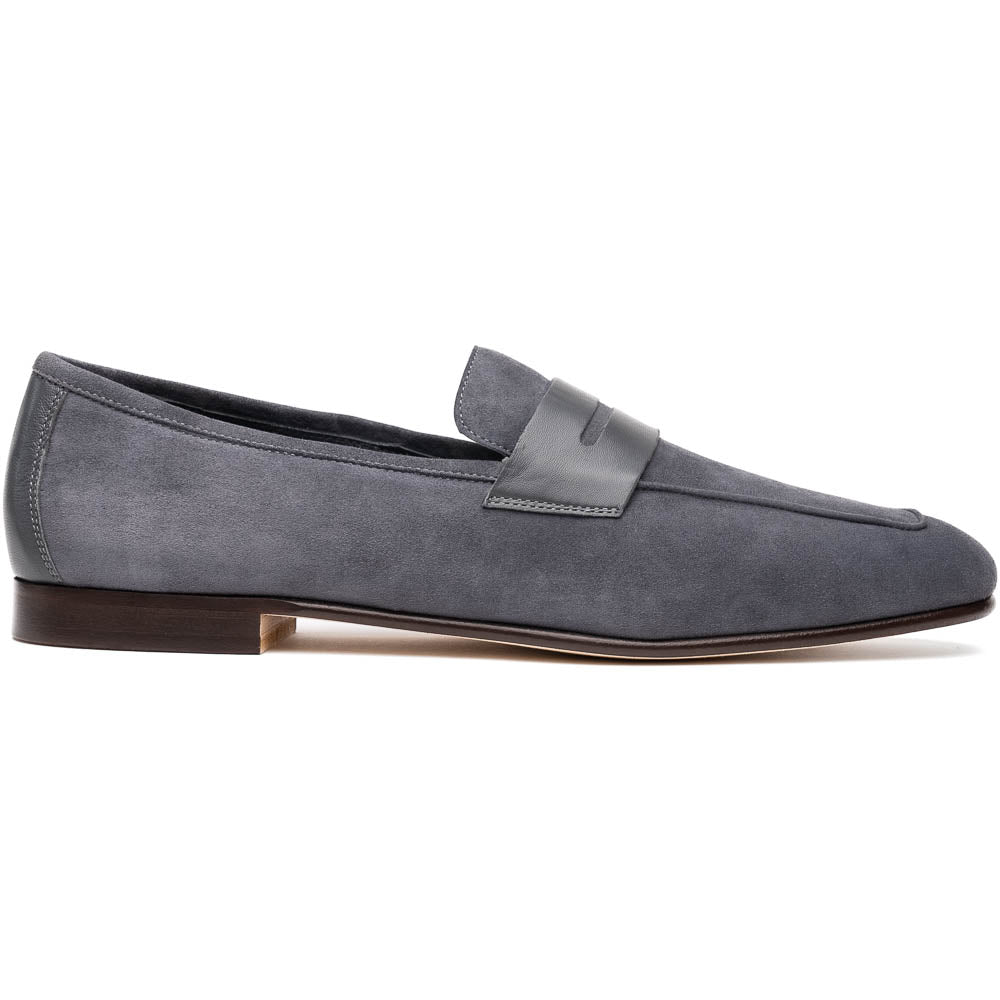 Zelli Tippa Suede / Calfskin Penny Loafers Grey | MensDesignerShoe.com