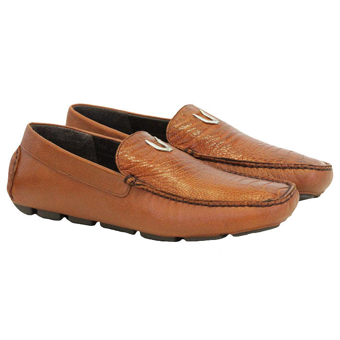 Vestigium Ostrich Leg Driving Loafers Cognac