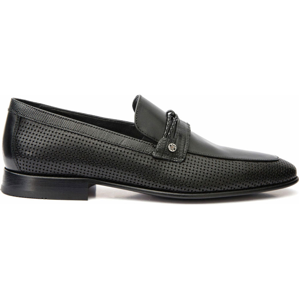 Vinci Leather The Acerra Black Leather Loafer Shoe (2034)