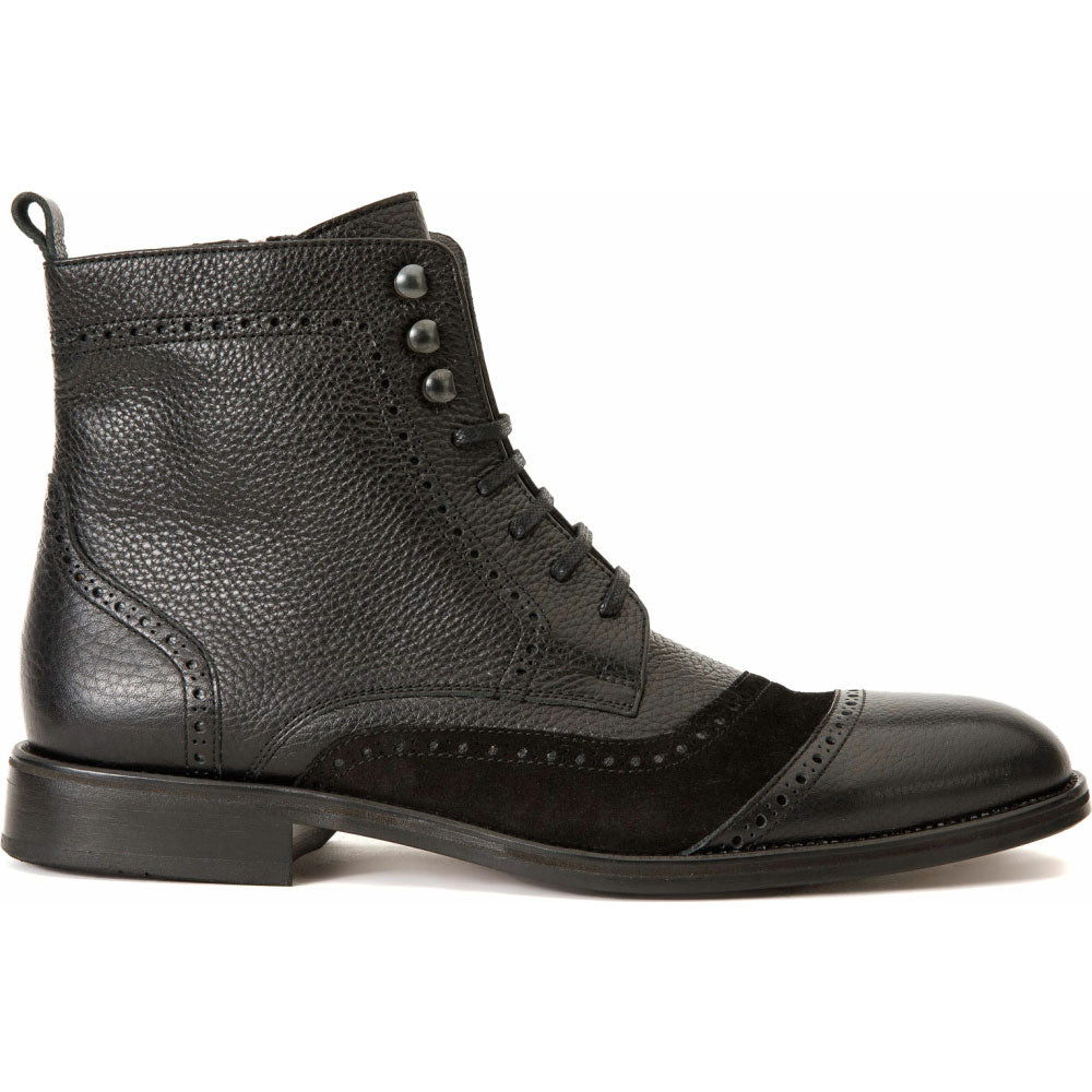 Vinci Leather The Anderson Black Leather / Suede Brogue Lace-up Boot With A Zipper (14559)