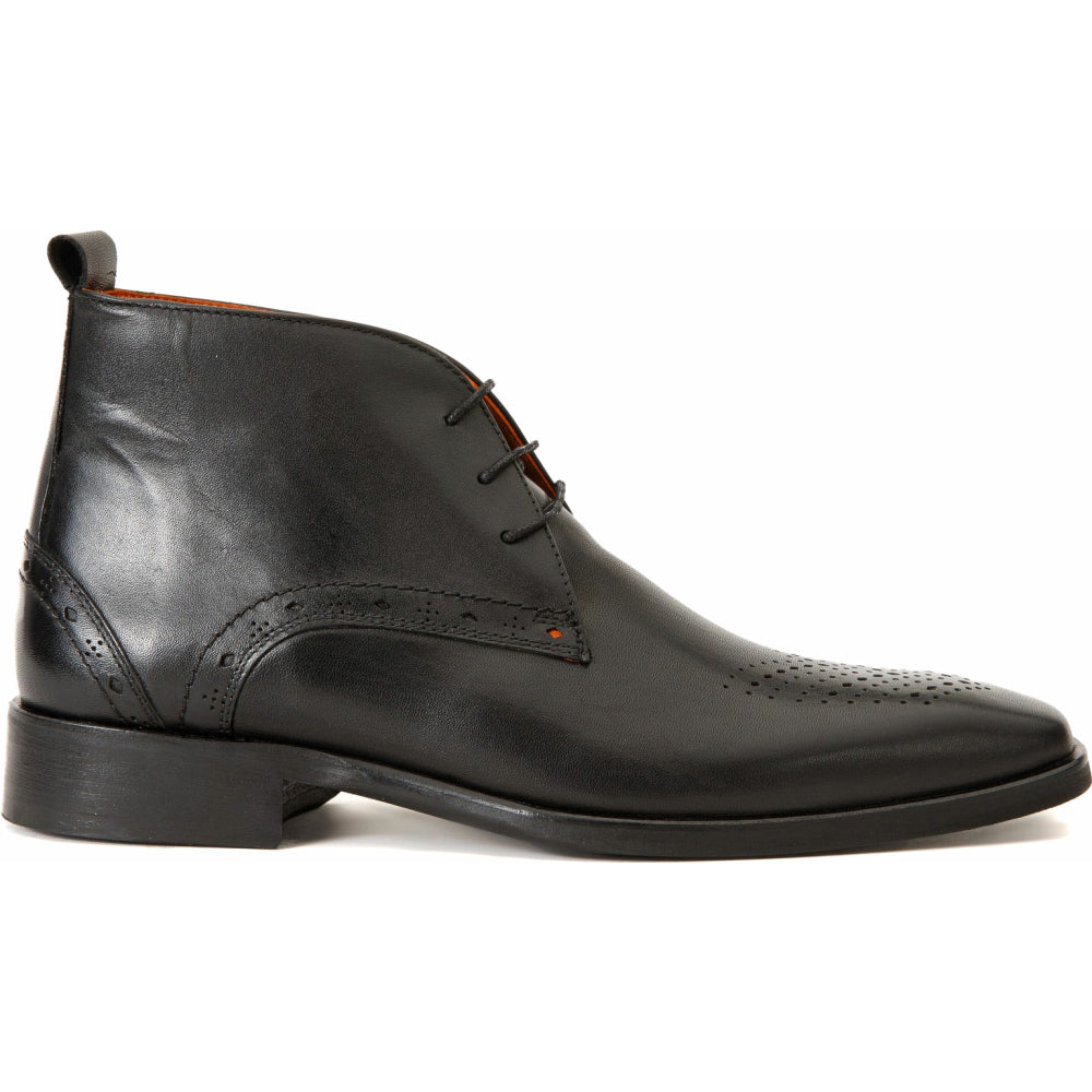 Vinci Leather The Dessalines Black Leather Chukka Brogue Dress Boot (X-868)