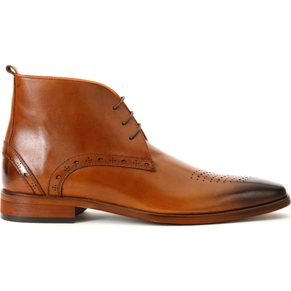 Brown Leather Chukka Boots with Brogue Detailing Handmade Brown Leather Chukka Boots: Wingtip Lace-up Ankle  main image 2