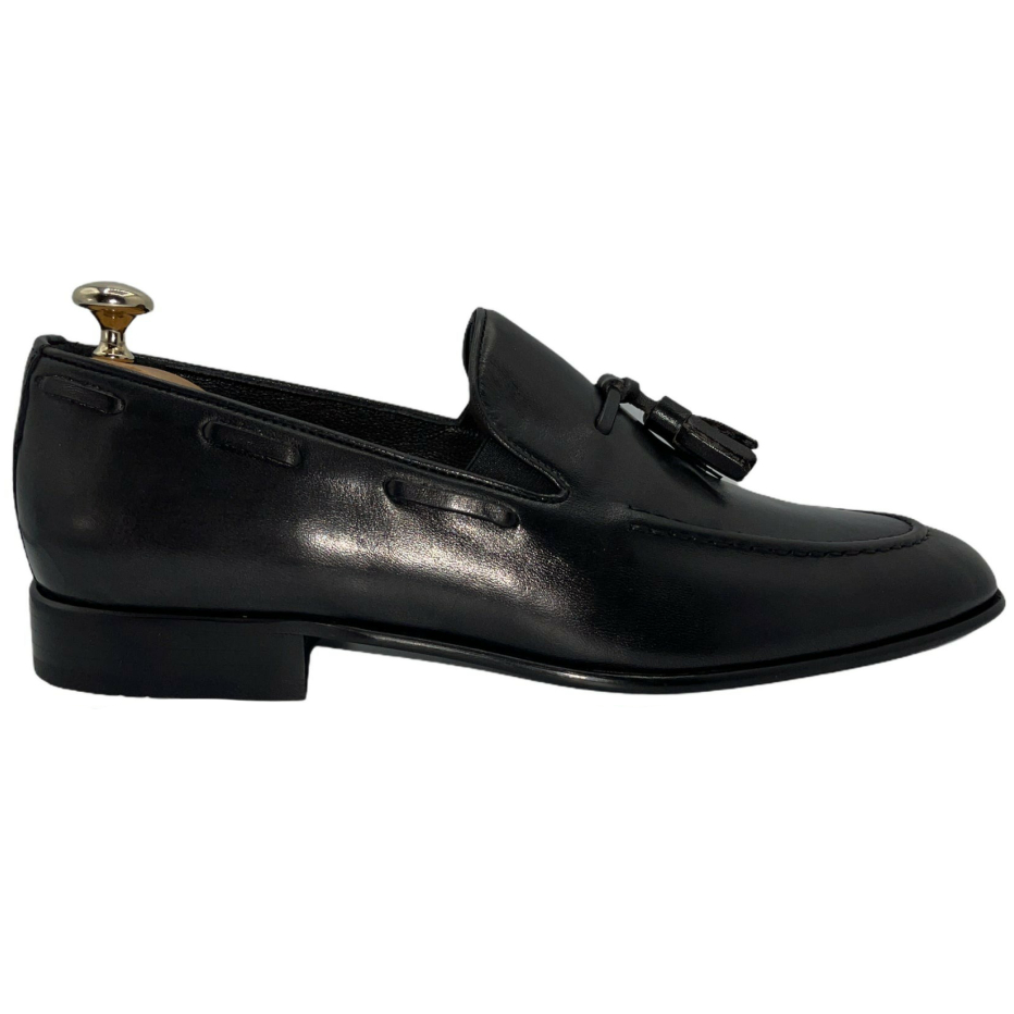 Vinci Leather The Dixon Black Leather Tassel Loafer (13409)