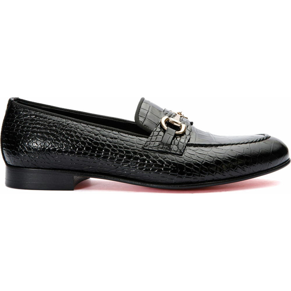 Vinci Leather The Monaco Black Leather Shoe Bit Loafer (3256)