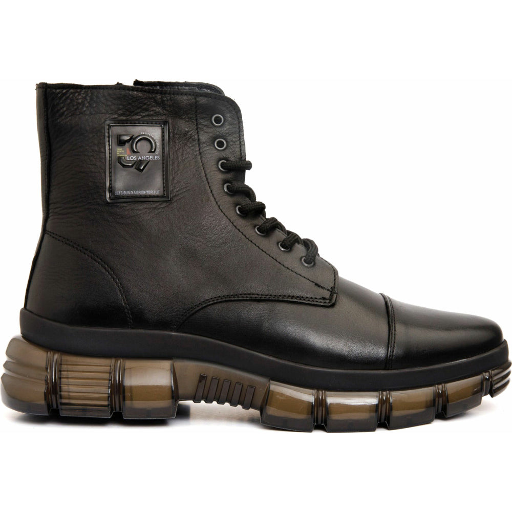 Vinci Leather The Ottova Black Leather Lace-up Sneaker Boot With A Zipper (14022)