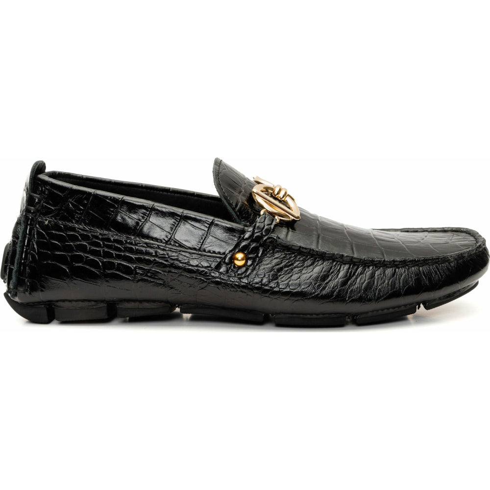 Vinci Leather The Pisa Black Leather Bit Drive Loafer Shoe (B-3265)