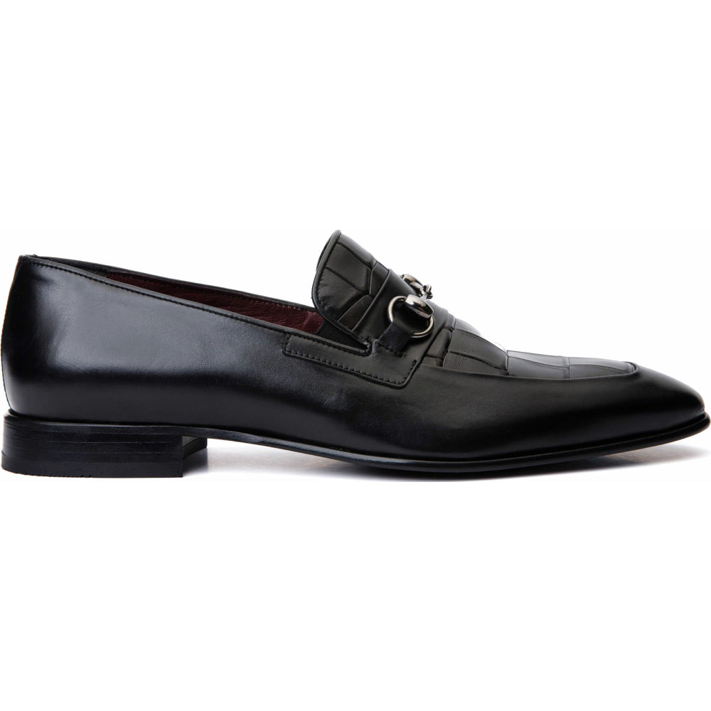 Vinci Leather The Pusan Black Leather Bit Loafer Shoe (10721)