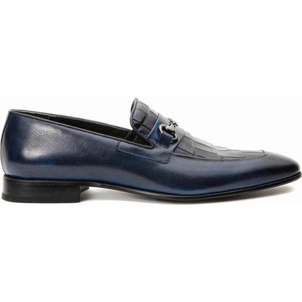 Vinci Leather The Pusan Navy Blue Leather Bit Loafer Shoe (10721)